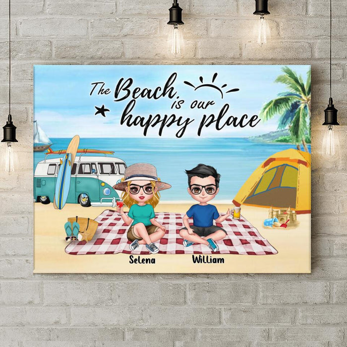 Custom Personalized Summer Beach Picnic Camping Canvas - Upto 5 People - Gift Idea For Camping Couple/ Friends - The Beach Is Our Happy Place