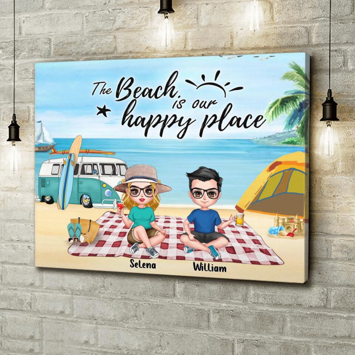 Custom Personalized Summer Beach Picnic Camping Canvas - Upto 5 People - Gift Idea For Camping Couple/ Friends - The Beach Is Our Happy Place