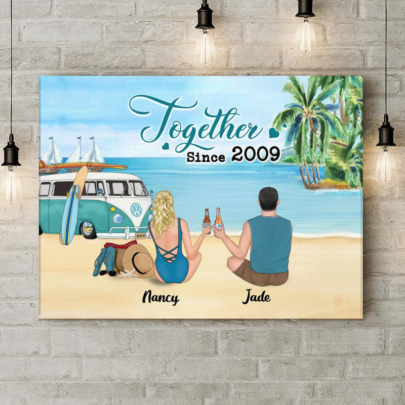 Personalized Beach Camping Canvas - Gifts For Camping/Dog/Cat Lover With Up to 3 Kids And 3 Pets - This Is Our Happy Place