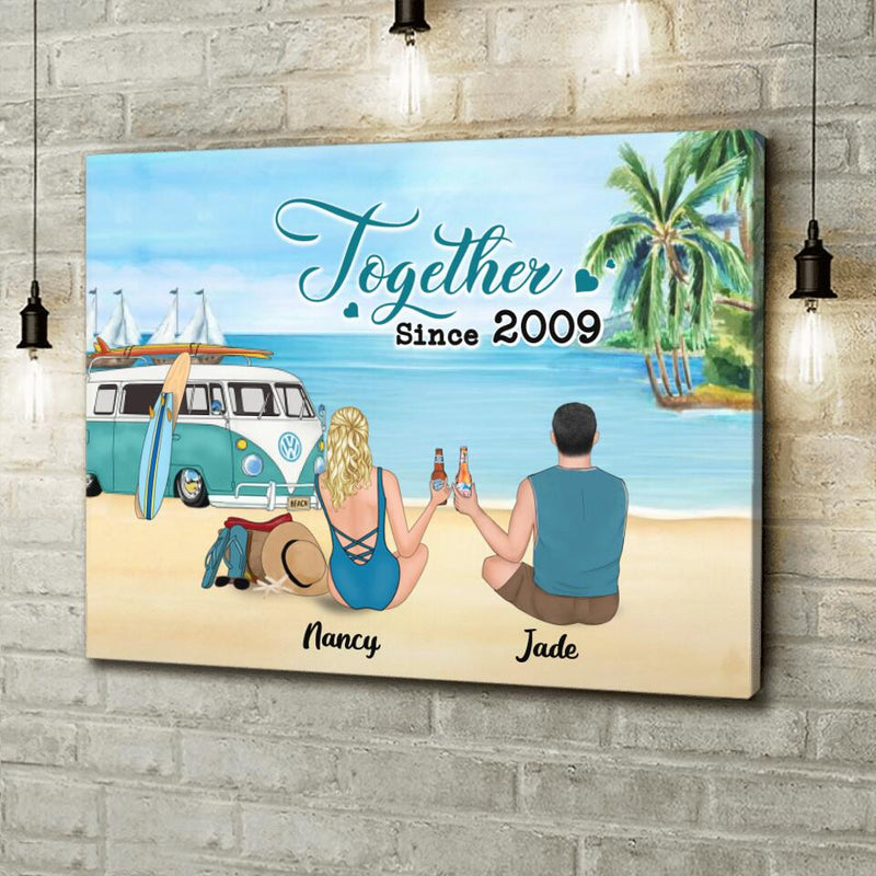 Personalized Beach Camping Canvas - Gifts For Camping/Dog/Cat Lover With Up to 3 Kids And 3 Pets - This Is Our Happy Place