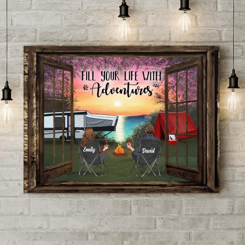 Personalized Camping Canvas - Gift Idea For The Whole Family/Couple/Camping Lover - Parents/Couple/Adult With Up to 3 Kids And 4 Pets - Fill Your Life With Adventures