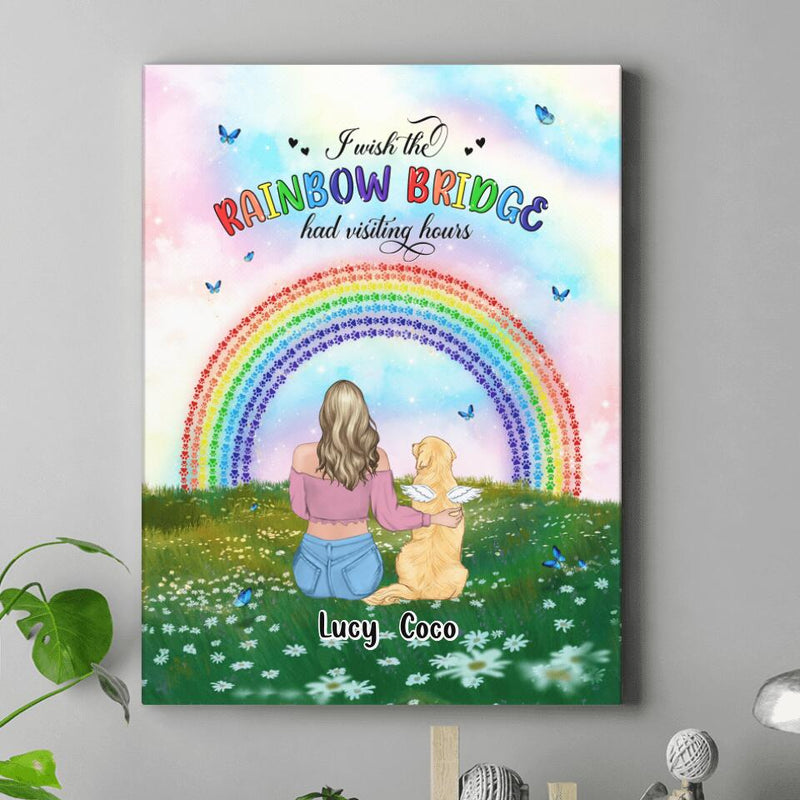 Personalized Dog, Cat Memorial Canvas - Up to 4 Pets - Memorial Gift For Dog/Cat Lover - I Wish The Rainbow Bridge Had Visiting Hours