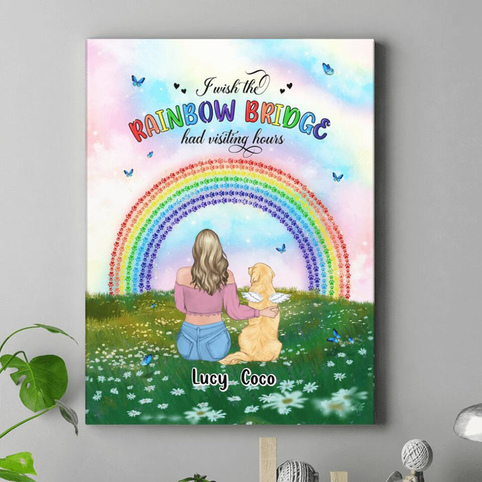 Custom Personalized Dog, Cat Memorial Canvas - Upto 4 Pets - Memorial Gift For Dog/ Cat Lover - I Wish The Rainbow Bridge Had Visiting Hours