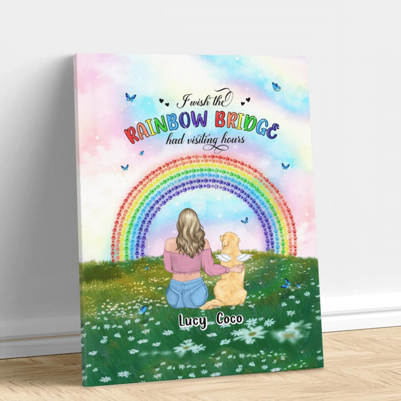 Personalized Dog, Cat Memorial Canvas - Up to 4 Pets - Memorial Gift For Dog/Cat Lover - I Wish The Rainbow Bridge Had Visiting Hours