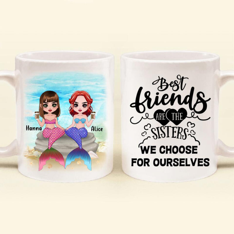 Personalized Mermaid Friends/Sisters Coffee Mug - Gift Idea For Mermaid Lover - Up to 4 Mermaids - Best Friends Are The Sisters We Choose For Ourselves