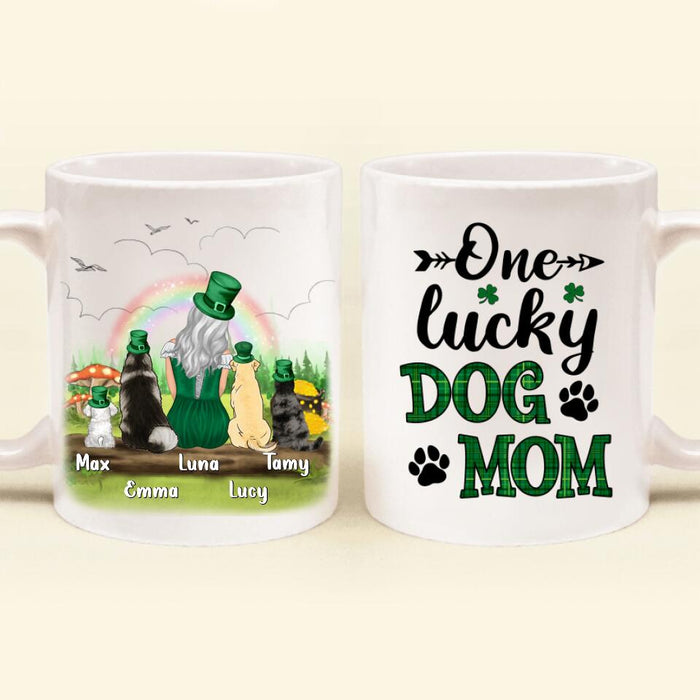 Custom Personalized Dog Mom Mug - Upto 4 Dogs - St. Patrick's Day Gift Idea For Dog Lover - One Lucky Dog Mom