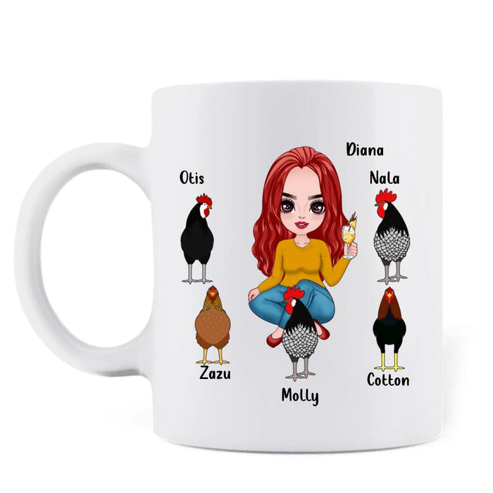 Custom Personalized Chickens Mug - Up to 5 Chickens - Just A Girl Who Loves Peckers