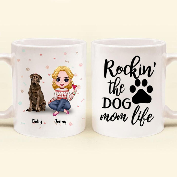 Custom Personalized Dog Mom Front Coffee Mug - Upto 5 Dogs - Gift Idea For Dog Lover - Rockin' The Dog Mom Life