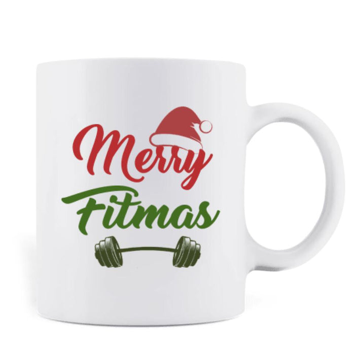 Custom Personalized Workout Mug - Upto 2 Pets - Best Gift For Friend/Pet Lover - Merry Fitmas