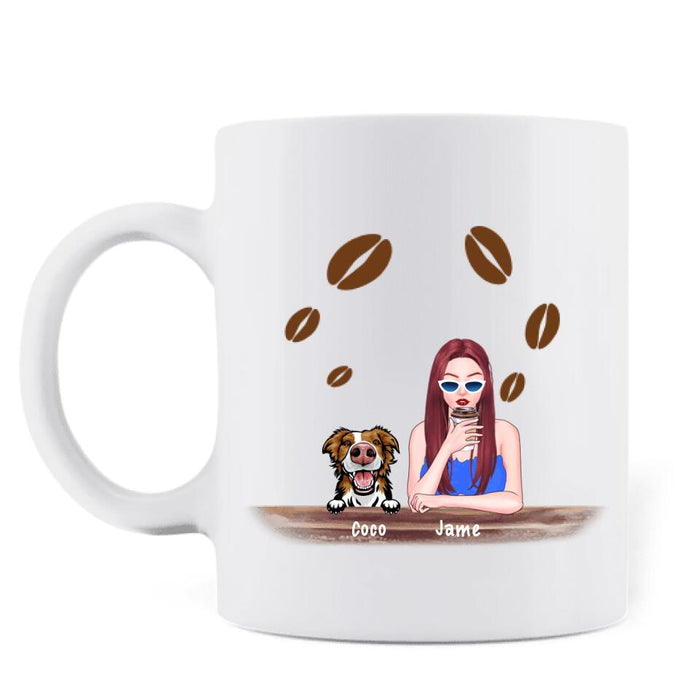 Custom Personalized Coffee Spelled Pet Mom Coffee Mug - Girl With Upto 5 Cats/ Dogs - Best Gift For Dog/ Cat Lover