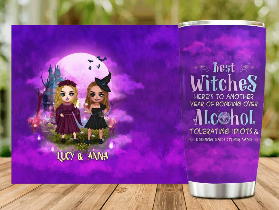 Custom Personalized Bestie Witch Tumbler - Upto 5 Girls - Gift Idea For Halloween/ Friends - Best Witches Here's To Another Year Of Bonding Over Alcohol