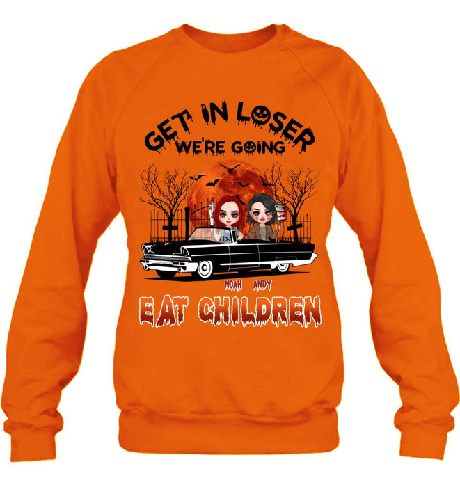 Custom Personalized Horror Besties Shirt/ Hoodie - Halloween Gift Idea For Friends/ Sisters - Upto 4 Girls - Get In Loser We’re Going Eat Children