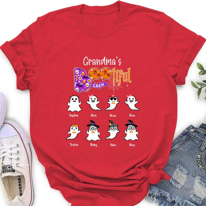 Custom Personalized Grandma T-shirt - Gift For Grandmother With Upto 8 Kids - Grandma's Bootiful Crew