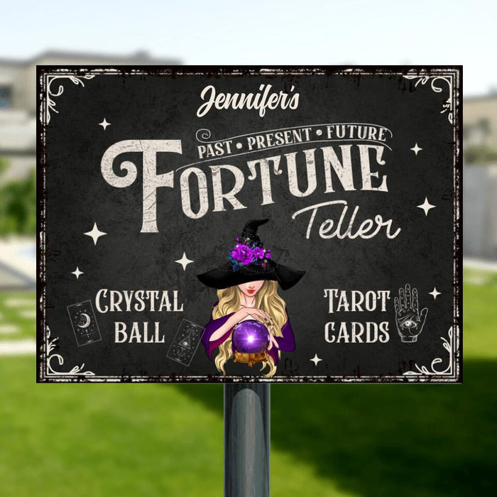 Personalized Witch Horizontal Metal Sign - Gift Idea For Halloween - Fortune Teller Crystal Ball Tarot Cards