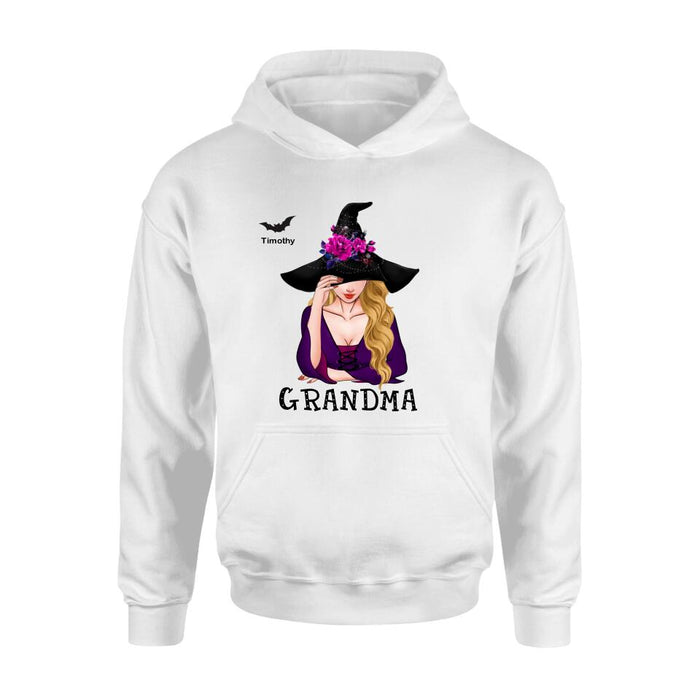 Custom Personalized Witch Shirt/ Hoodie - Gift Idea For Halloween To Grandma From Kid up to 10 Kids