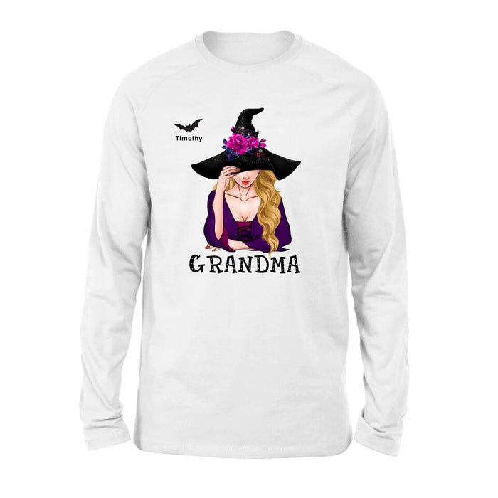 Custom Personalized Witch Shirt/ Hoodie - Gift Idea For Halloween To Grandma From Kid up to 10 Kids