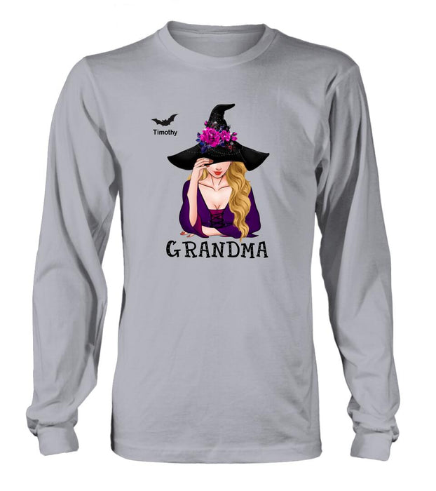 Custom Personalized Witch Shirt/ Hoodie - Gift Idea For Halloween To Grandma From Kid up to 10 Kids