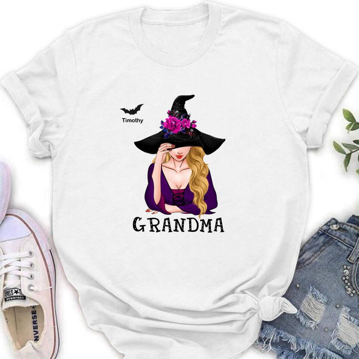 Custom Personalized Witch Shirt/ Hoodie - Gift Idea For Halloween To Grandma From Kid up to 10 Kids