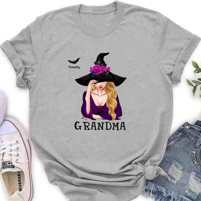 Custom Personalized Witch Shirt/ Hoodie - Gift Idea For Halloween To Grandma From Kid up to 10 Kids