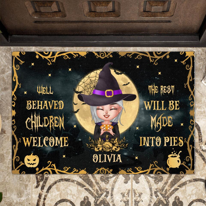 Custom Personalized Witch Doormat - Halloween Gift Idea For Friend/Sister/Wiccan Decor/Pagan Decor - Well Behaved Children Welcome