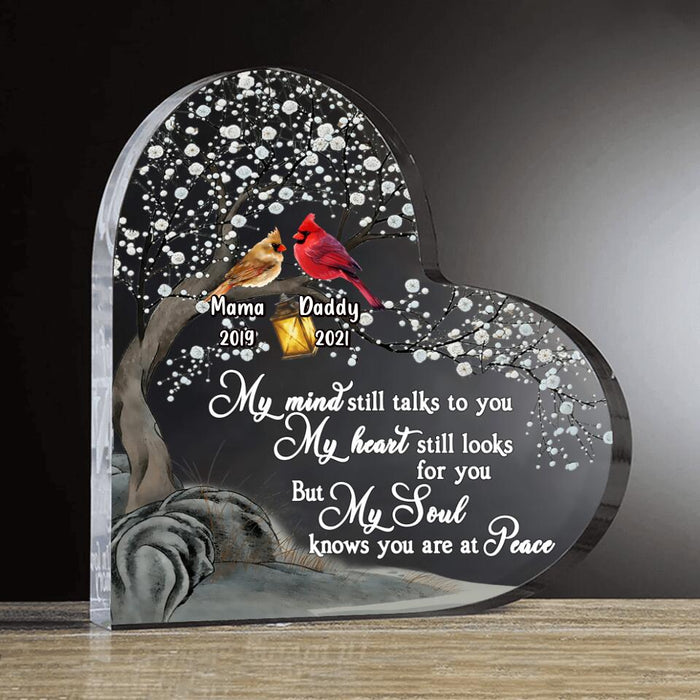 Custom Personalized Memorial Cardinal Crystal Heart - Memorial Gift Idea For Couple - My Mind Still Talks To You