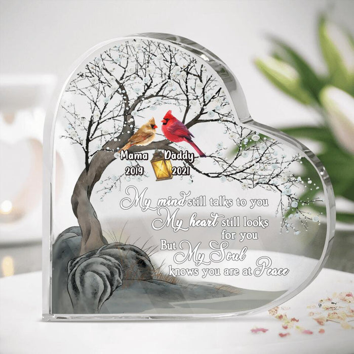 Custom Personalized Memorial Cardinal Crystal Heart - Memorial Gift Idea For Couple - My Mind Still Talks To You