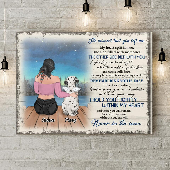 Custom Personalized Memorial Pet Canvas - Adult/ Couple With Upto 4 Pets - Gift Idea For Dog/ Cat Lover - The Moment That You Left Me