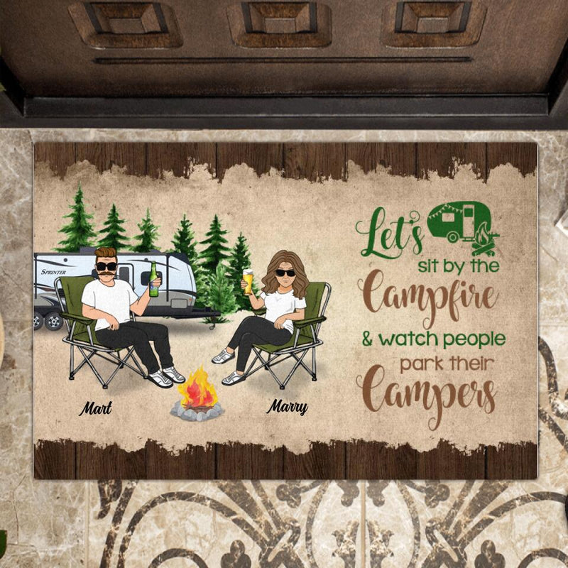Custom Personalized Old Couple Camping Doormat - Retired 2021/2022 Gift Idea For Camping Lover - Let's Sit By The Campfire And Watch People Park Their Campers