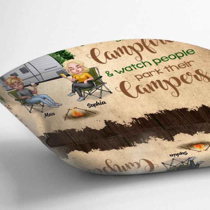 Personalized Retired 2021/2022 Camping Pillow Cover - Man/ Woman/ Couple - Retired Gift Idea For Camping Lover - Let's Sit By The Campfire And Watch People Park Their Campers