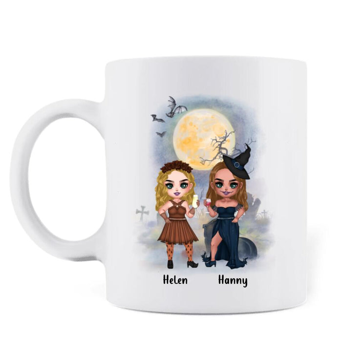 Custom Personalized Besties Witch Coffee Mug - Gift for Halloween, Besties - Up to 3 Besties - When we're together every night is Halloween