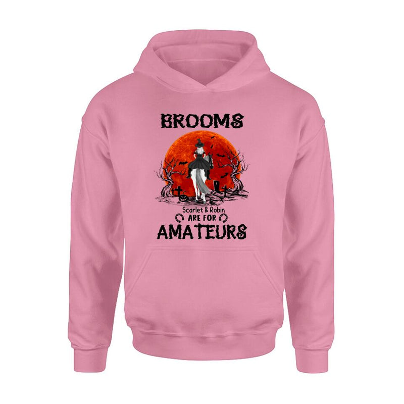 Personalized Witch Riding Horse Shirt/Hoodie -  Halloween Gift For Horse Lovers/Friends/Besties - Up to 4 Girls - Brooms Are For Amateurs
