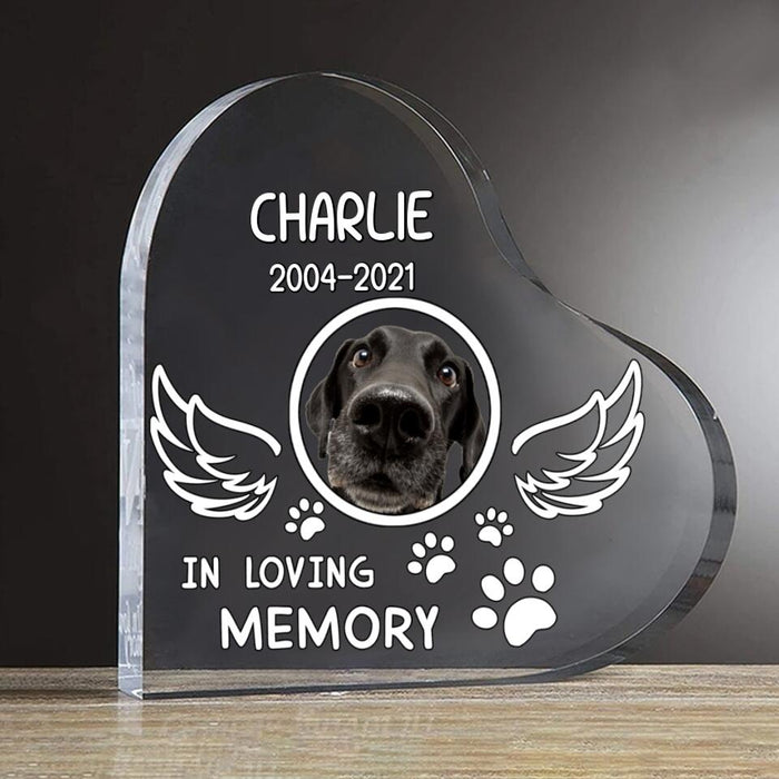 Personalized Custom Photo Pet Memorial Crystal Heart - Memorial Gift Idea For Pet Lover - In Loving Memory