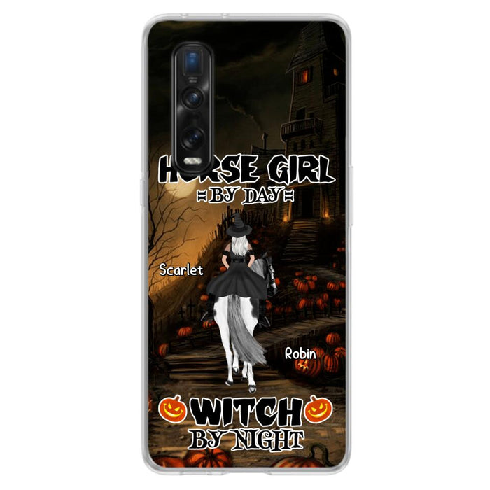 Custom Personalized Witch Riding Horse Phone Case - Halloween Gift For Horse Lovers/ Friends/ Besties - Upto 4 Girls - Horse Girl By Day Witch By Night - Case For Xiaomi, Oppo And Huawei