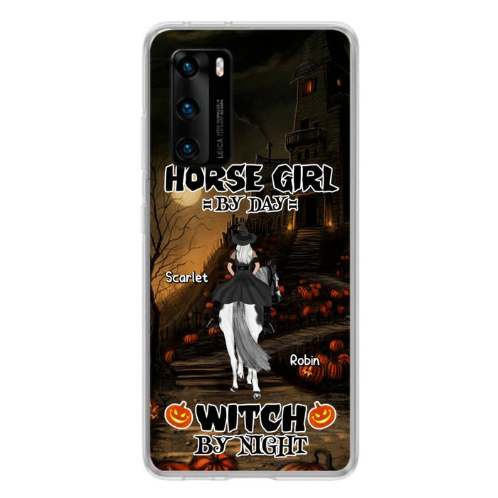 Custom Personalized Witch Riding Horse Phone Case - Halloween Gift For Horse Lovers/ Friends/ Besties - Upto 4 Girls - Horse Girl By Day Witch By Night - Case For Xiaomi, Oppo And Huawei