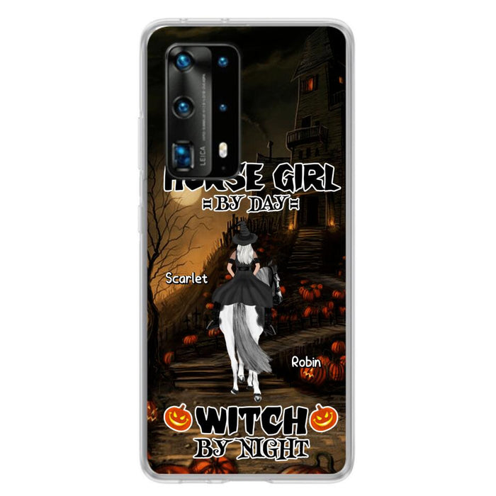 Custom Personalized Witch Riding Horse Phone Case - Halloween Gift For Horse Lovers/ Friends/ Besties - Upto 4 Girls - Horse Girl By Day Witch By Night - Case For Xiaomi, Oppo And Huawei