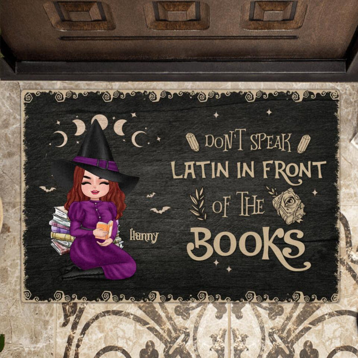 Custom Personalized Witch Doormat - Gift Idea For Halloween/ Books Lover - Don't Speak Latin In Front Of The Books