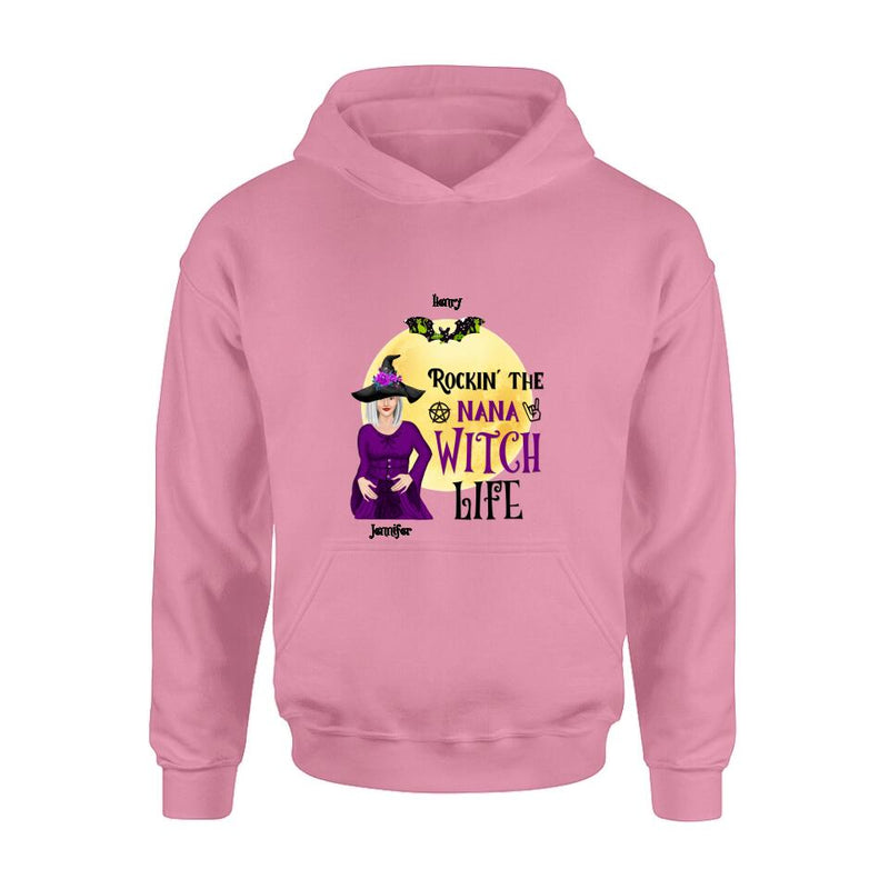 Personalized Halloween Shirt/Hoodie - Gift Idea For Halloween/Nana From Kids with up to 7 Kids - Rockin' The Nana Witch Life