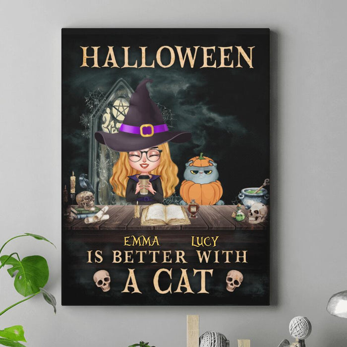 Personalized Halloween Vertical Canvas - Best Gift Idea For Halloween/ Cat Lover with up to 4 Cats - Halloween Is Better With A Cat