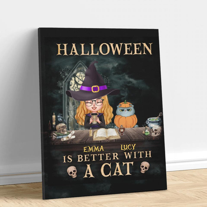 Personalized Halloween Vertical Canvas - Best Gift Idea For Halloween/ Cat Lover with up to 4 Cats - Halloween Is Better With A Cat