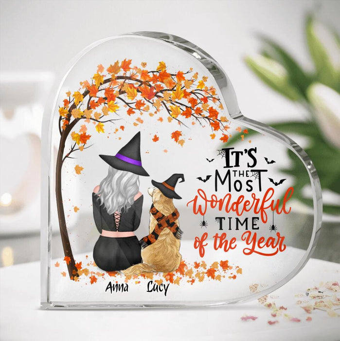 Custom Personalized Dog Mom Crystal Heart - Gift Idea For Dog Owner With Up To 4 Dogs - It’s The Most Wonderful Time Of The Year