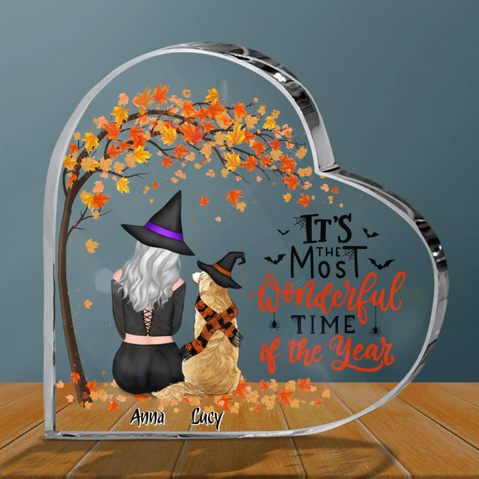 Custom Personalized Dog Mom Crystal Heart - Gift Idea For Dog Owner With Up To 4 Dogs - It’s The Most Wonderful Time Of The Year