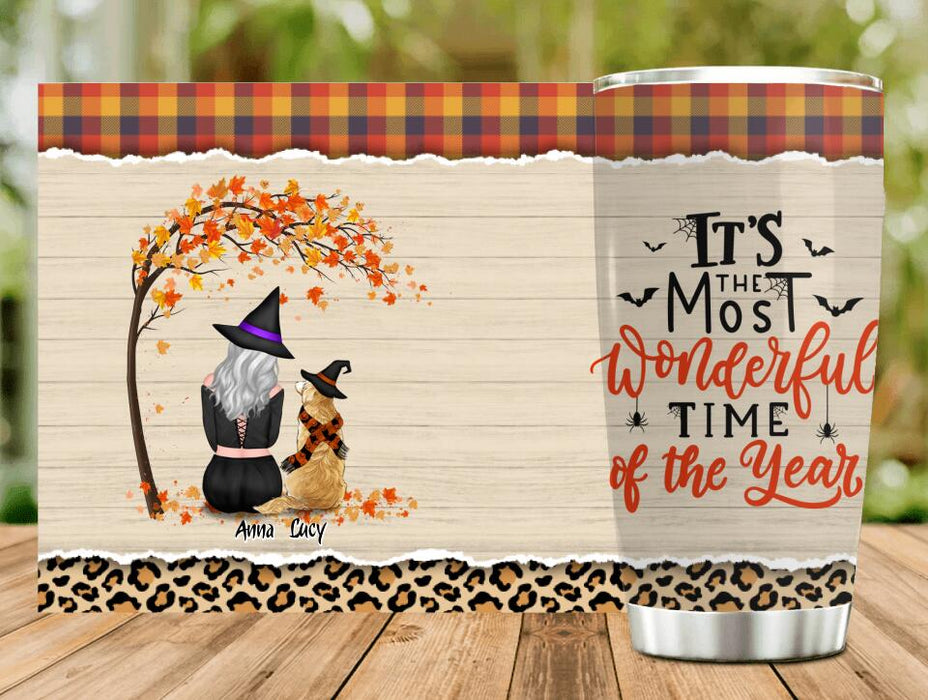 Custom Personalized Dog Mom Tumbler - Gift Idea For Dog Owner With Up To 4 Dogs -  It’s The Most Wonderful Time Of The Year