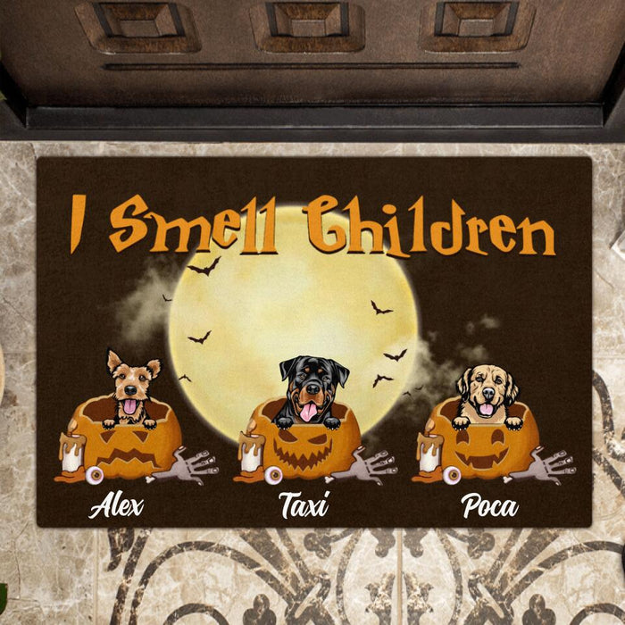 Custom Personalized Dog Halloween Doormat - Upto 3 Dogs - I Smell Children - 3QXJMV