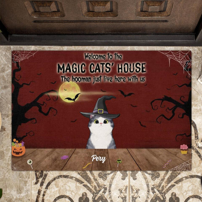 Custom Personalized Halloween Doormat - Upto 5 Cats - Best Gift For Cat Lovers - Welcome To The Magic Cats' House - EAC1XW