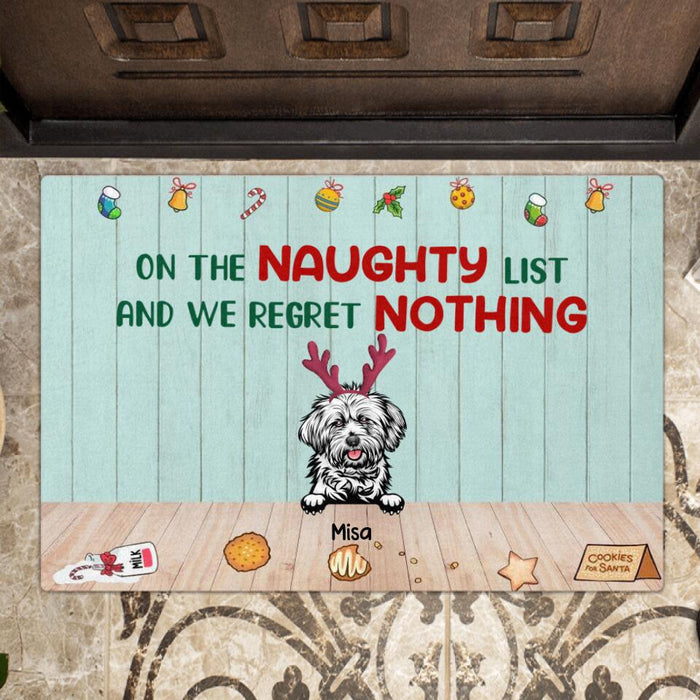 Custom Personalized Christmas Naughty Dog Doormat - Upto 5 Dogs - Best Gift Ideas For Christmas and Dog Lovers - On The Naughty List And We Regret Nothing - 1R7FGJ