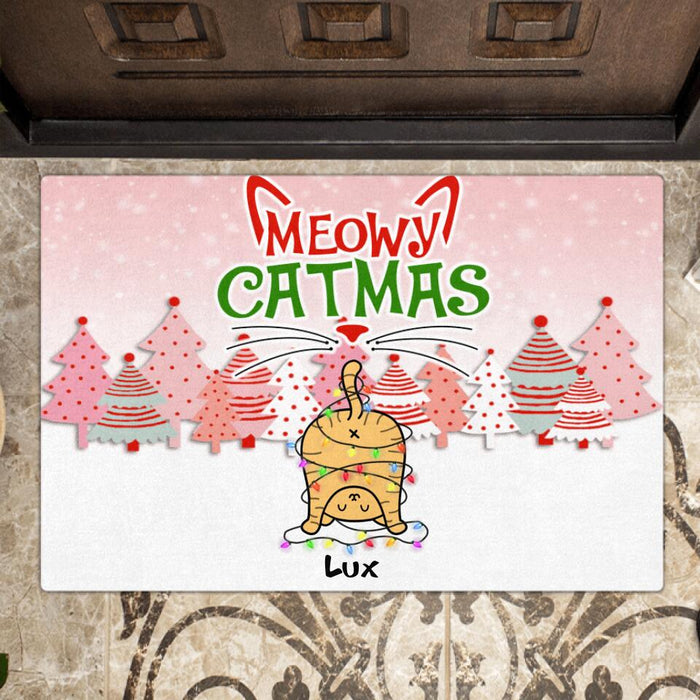 Custom Personalized Cat Butt Christmas Doormat - Upto 5 Cats - Best Gift For Cat Lovers - We Wish You Nothing Butt Meowy Catmas