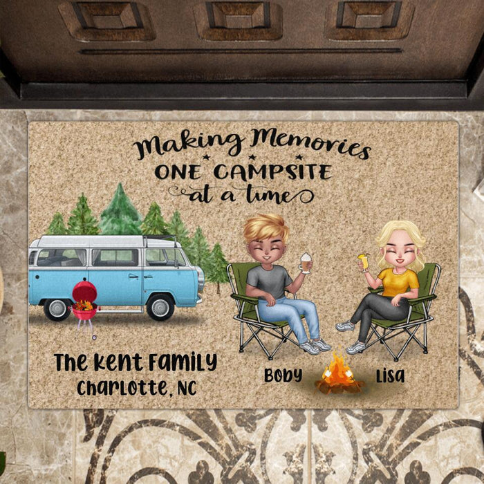 Custom Personalized Camping Chibi Doormat - Man/ Woman/ Couple - Gift Idea For Camping Lover - Making Memories One Campsite At A Time