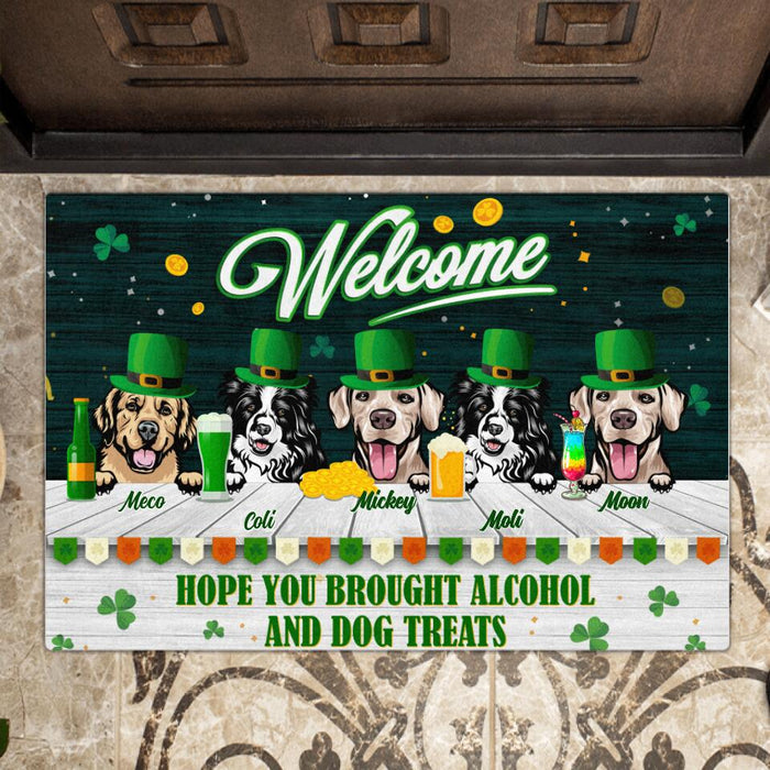 Custom Personalized St Patrick's Day Dog Doormat - Upto 5 Dogs - Gift Idea For St Patrick's Day - Welcome Hope You Brought Beer And Dog Treats