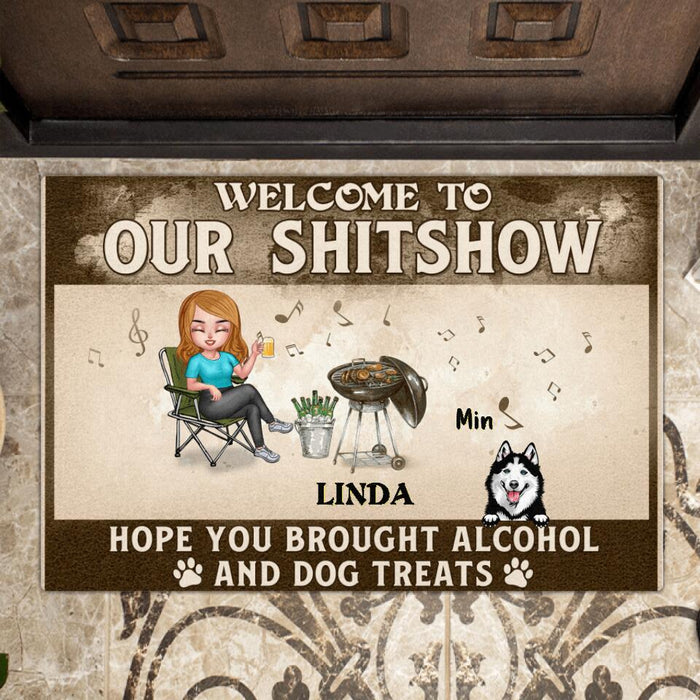 Custom Personalized Dog Doormat - Gift Idea For Dog Lovers/Mother's Day - Welcome To Our ShitShow, Hope You Brought Alcohol And Dog Treats