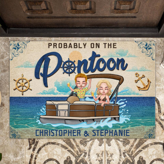 Custom Personalized Probably On The Pontoon Doormat - Couple/ Man/ Woman - Gift Idea For Pontoon Lovers